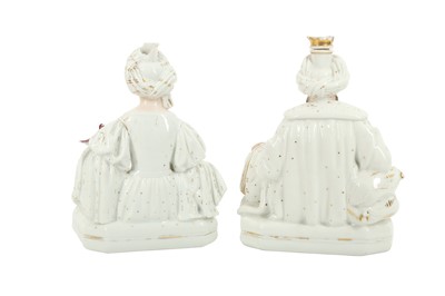 Lot 950 - A PAIR OF JACOB PETIT PORCELAIN FIGURAL CONTAINERS IN THE FORM OF A SEATED SULTAN AND SULTANA