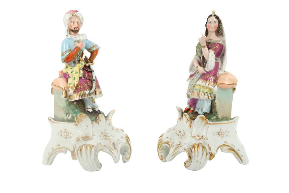 Lot 954 - A PAIR OF FRENCH PORCELAIN OTTOMAN FIGURES