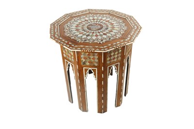 Lot 821 - λ A MOTHER-OF-PEARL AND TORTOISE SHELL-INLAID OCCASIONAL TABLE WITH TUGHRA