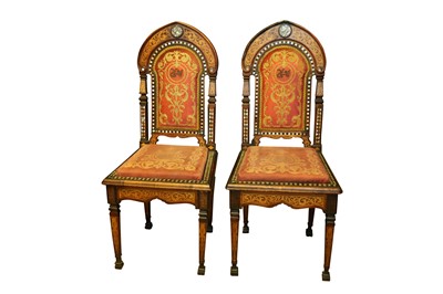 Lot 854 - λ A SET OF MOTHER-OF-PEARL-INLAID WOODEN CHAIRS AND TABLE MADE FOR THE EXPORT MARKET