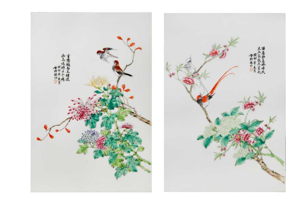 Lot 573 - A PAIR OF CHINESE PORCELAIN PANELS.