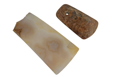 Lot 545 - TWO CHINESE HARDSTONE AXE HEADS.