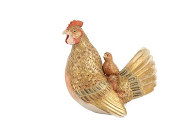 Lot 777a - A JAPANESE EARTHENWARE MODEL OF FOWLS.