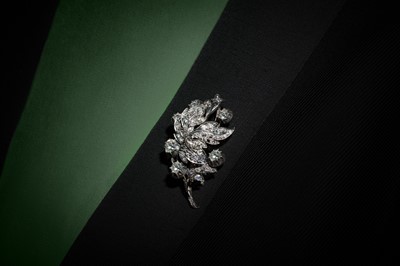 Lot 1323 - A diamond leaf brooch, circa 1855