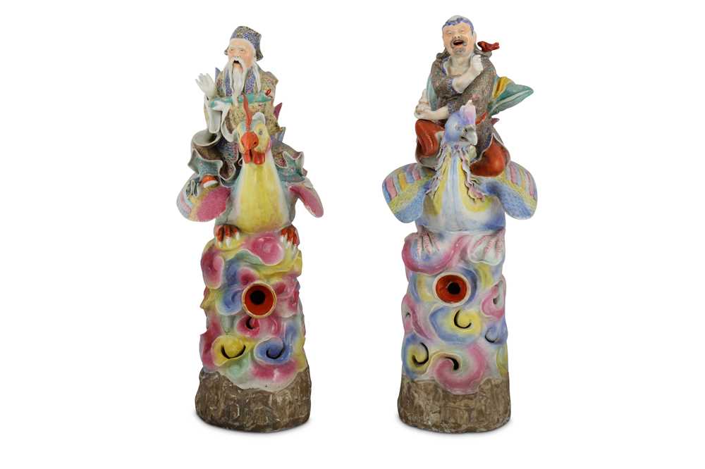 Lot 213 - A PAIR OF CHINESE FAMILLE ROSE 'IMMORTALS' FIGURES.