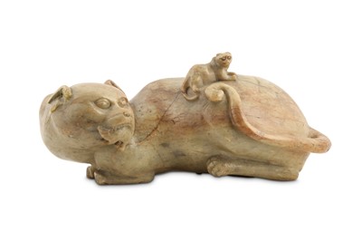 Lot 226 - A CHINESE SOAPSTONE ‘CAT’ GROUP.