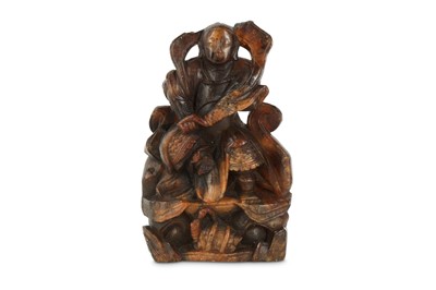 Lot 575 - A CHINESE SOAPSTONE CARVING OF XUANWU.