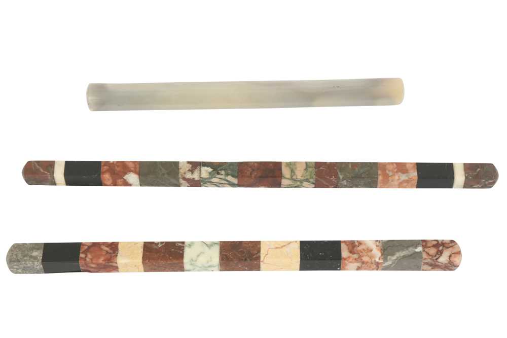 Lot 525 - Two early 19th century Grand Tour type specimen marble rectangular rulers, 24.5 cm and 26.6cm