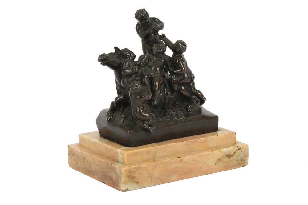 Lot 169 - A PATINATED BRONZE FIGURE GROUP OF BACCHUS WITH FOUR FOLLOWERS, 19TH CENTURY