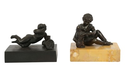 Lot 170 - A PATINATED BRONZE FIGURE OF A SEATED BOY, 19TH CENTURY