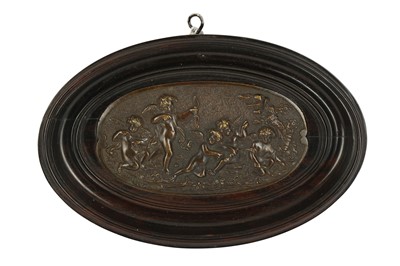 Lot 528 - A 19th century French oval bronze plaque depicting five cherubs in the actions of priming their bows