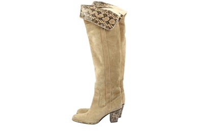 Lot 1257 - Dior Beige Cowboy Boots - Size 36.5