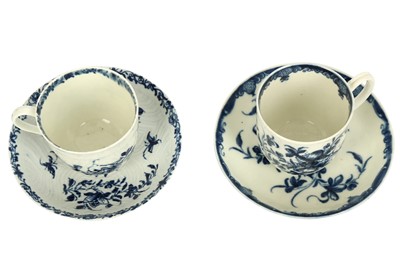 Lot 229 - AN 18TH CENTURY WORCESTER PORCELAIN BLUE AND WHITE CUP AND SAUCER, CIRCA 1765