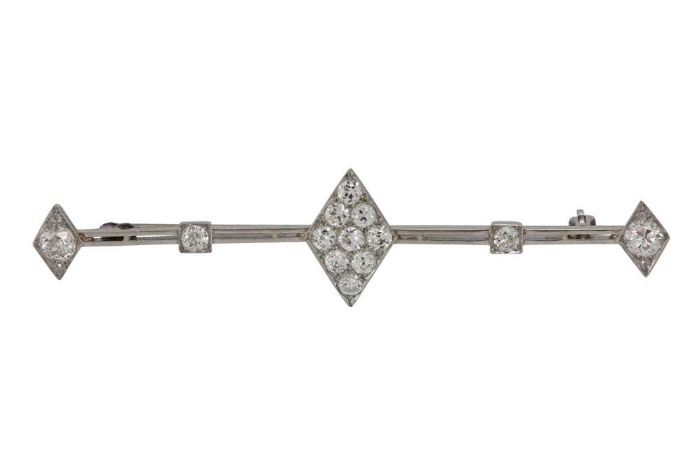 Lot 1203 - A diamond bar brooch, first half of the 20th century