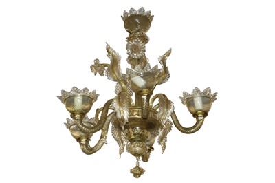 Lot 640 - A Italian mid 20th Century Murano glass five branch chandelier