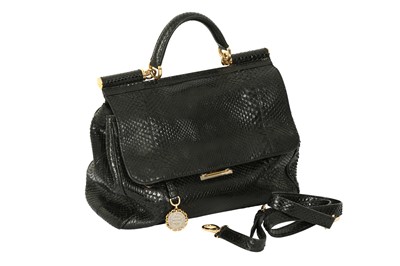 Lot 1267 - Dolce & Gabbana Black Python Large Sicily Bag