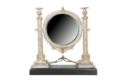 Lot 835 - A SILVER FILIGREE MIRROR STAND WITH CANDLESTICKS MADE FOR THE EUROPEAN MARKET