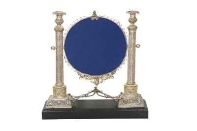 Lot 835 - A SILVER FILIGREE MIRROR STAND WITH CANDLESTICKS MADE FOR THE EUROPEAN MARKET