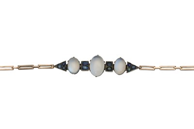 Lot 1319 - A moonstone and sapphire bracelet, first quarter of the 20th century