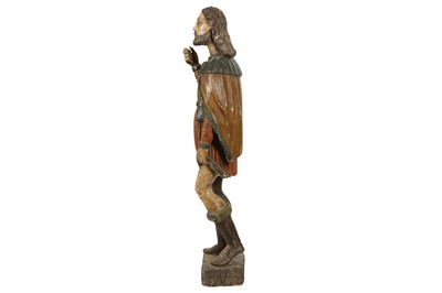 Lot 150 - A LARGE 19TH CENTURY SPANISH OR PORTUGUESE POLYCHROME DECORATED, CARVED WOOD FIGURE OF ST ROCH
