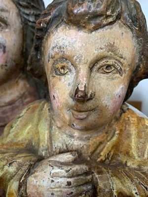 Lot 149 - A LARGE BAROQUE STYLE CARVED WOOD AND POLYCHROME DECORATED FIGURE OF THE MADONNA AND CHILD