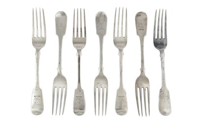 Lot 69 - A set of six Victorian sterling silver table forks, London 1838 by William Eaton