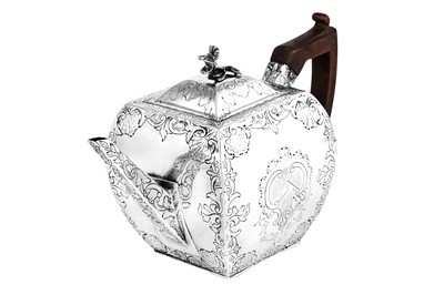 Lot 299 - York town mark – A George III provincial sterling silver teapot, York circa 1780 by John Hampston and John Prince