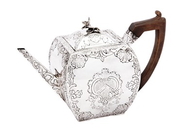 Lot 299 - York town mark – A George III provincial sterling silver teapot, York circa 1780 by John Hampston and John Prince