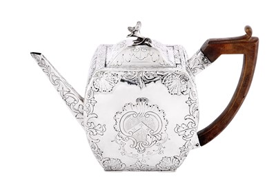 Lot 299 - York town mark – A George III provincial sterling silver teapot, York circa 1780 by John Hampston and John Prince