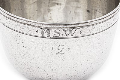 Lot 177 - A late 17th century German silver tumbler, Augsburg circa 1696-1700 by Paul Solanier (married 1666, d. 1725)