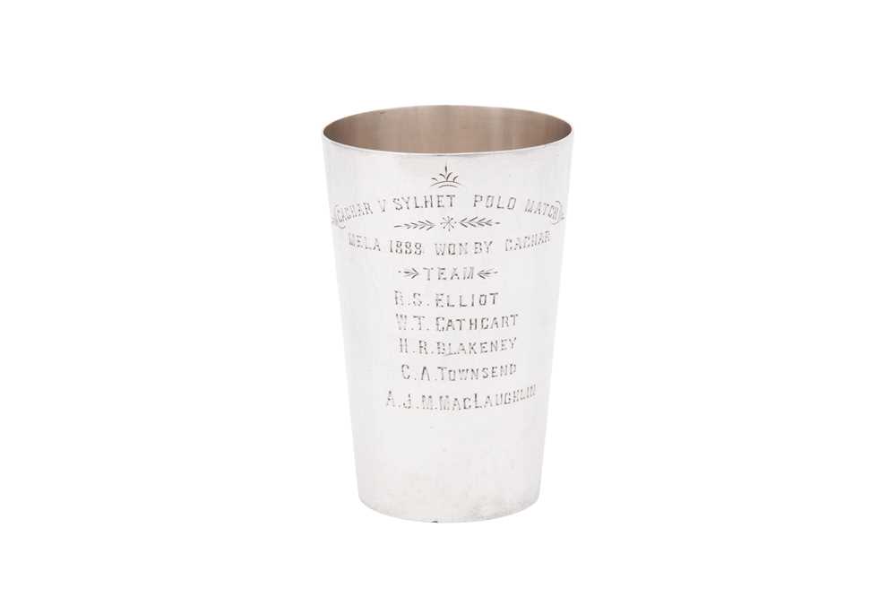 Lot 180 - A late 19th century Indian Colonial silver presentation beaker, Calcutta circa 1888 by Grish Chunder Dutt (active 1872 - 1947)