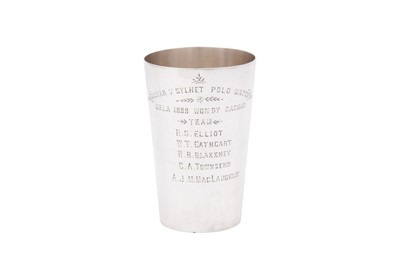 Lot 180 - A late 19th century Indian Colonial silver presentation beaker, Calcutta circa 1888 by Grish Chunder Dutt (active 1872 - 1947)