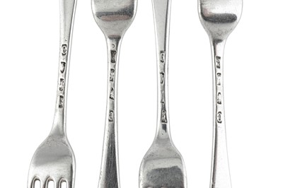 Lot 71 - A set of six George III sterling silver table forks, London 1780 by George Smith