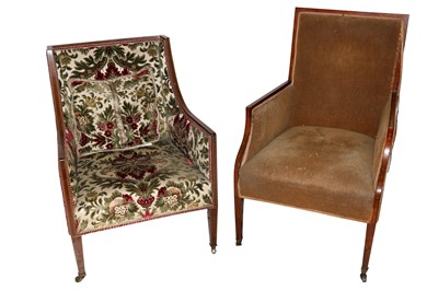 Lot 627 - Two late 19th century Sheraton revival mahogany arm chairs