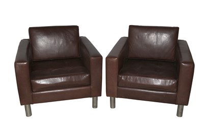 Lot 755 - A pair of contemporary Ralph Lauren brown leather tub chairs
