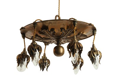 Lot 642 - An early 20th century gilt brass circular six light ceiling plaffonier