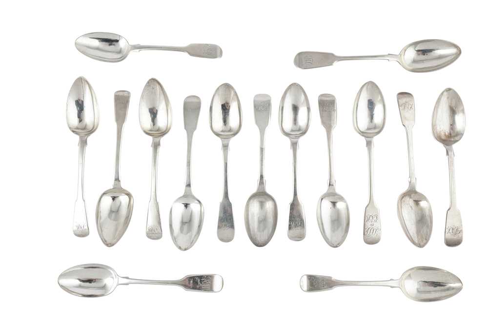 Lot 55 - A mixed group of Fiddle pattern sterling silver dessert spoons