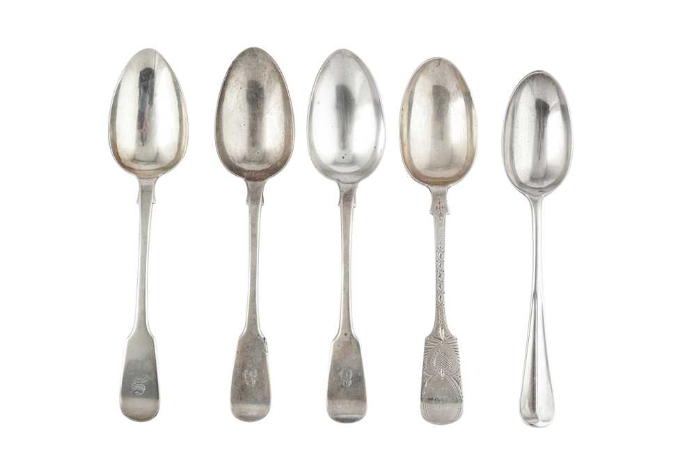 Lot 54 - Mixed group - A pair of George IV sterling silver tablespoons, London 1823 by William Chawner