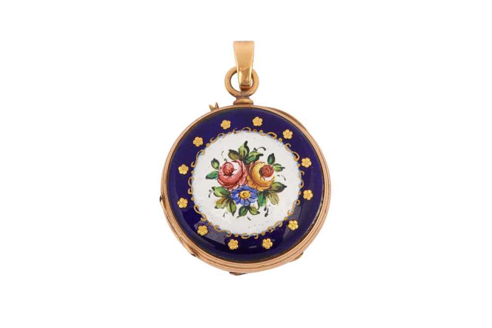 Lot 122 - A late 19th century French provincial 18 carat gold enamel watch case, converted to a locket, circa 1890