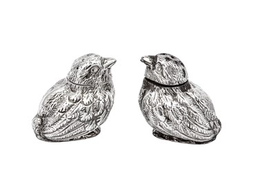 Lot 273 - A pair of Edwardian sterling silver novelty cruets, Chester 1905/06 by Sampson Mordan and Co