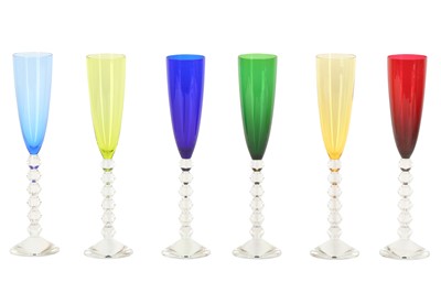 Lot 145 - A set of six Baccarat coloured glass champagne flutes