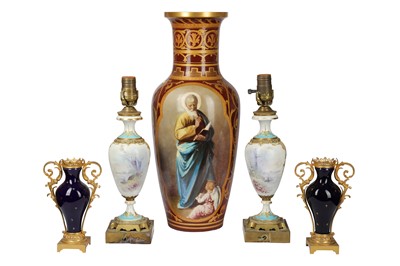 Lot 87 - A pair of French 19th century Sevres style porcelain and gilt metal mounted vases