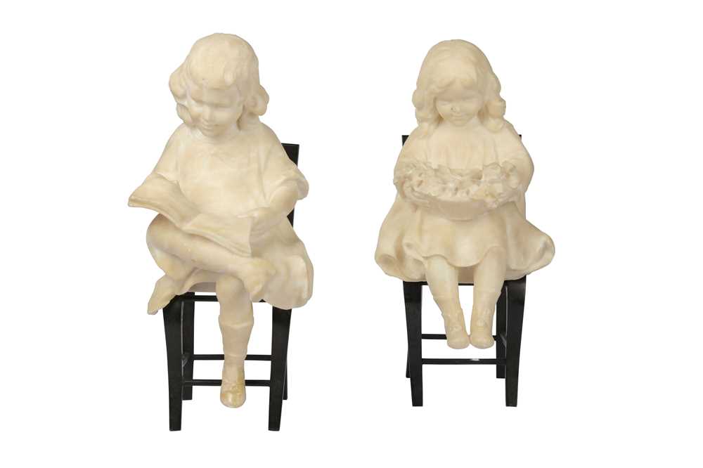 Lot 90 - A pair of early 20th century Continental alabaster figures of Children, probably Italian