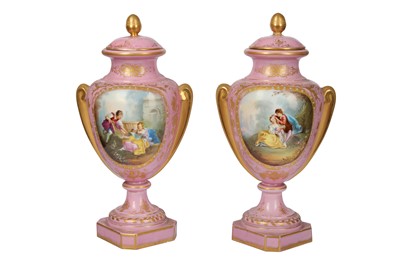 Lot 96 - A pair of French late 19th/early 20th century Sevres style porcelain vases and covers