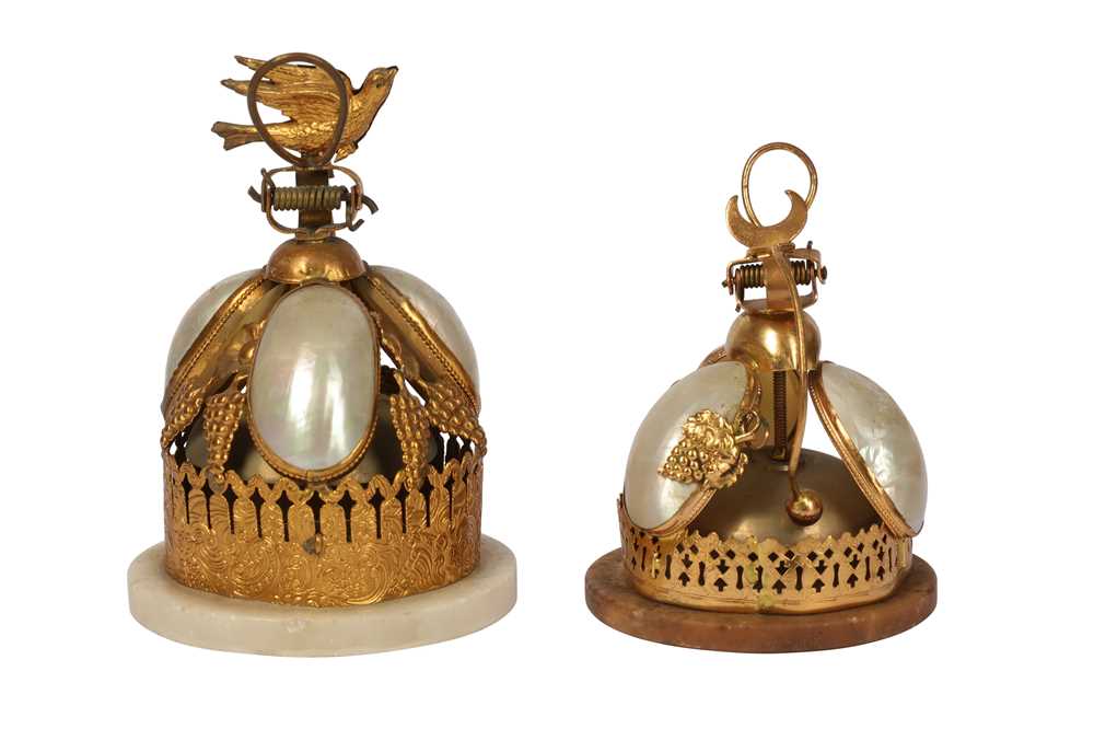 Lot 106 - Two late 19th century gilt metal and shell table bells