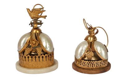 Lot 106 - Two late 19th century gilt metal and shell table bells