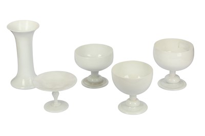 Lot 110 - A collection of five 19th century pieces of white opaline glass