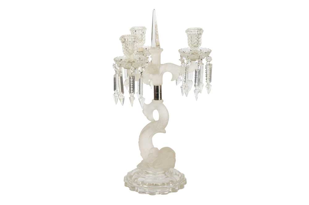 Lot 141 - A 20th century single three light glass and lustre hung candelabra, in the Baccarat style