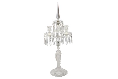 Lot 142 - A 20th century single three light glass and lustre hung candelabra, in the Baccarat style