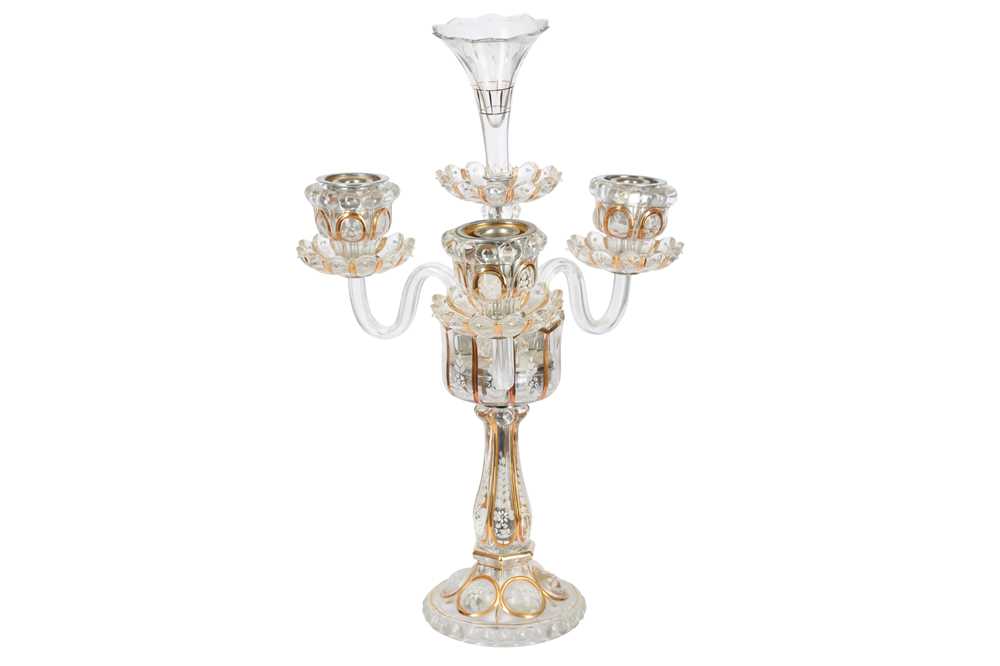 Lot 143 - A 20th century three light glass candelabra